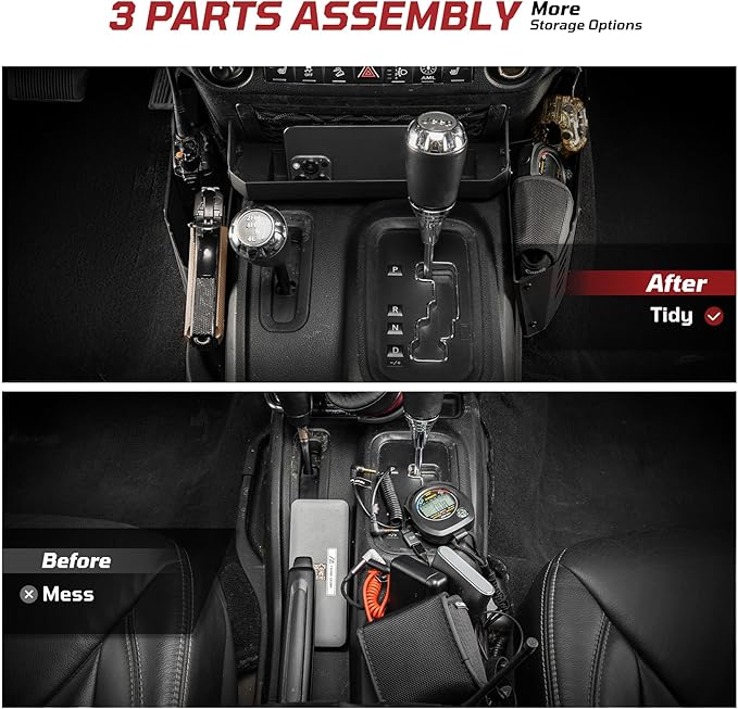 Metal Organizer Tray Compatible with 2007-2017 Jeep Wrangler JK/JKU, Sturdy Center Console Shifter Side Tray Storage Box Interior Accessories (Not for Manual Shift Vehicles and JL/JLU)