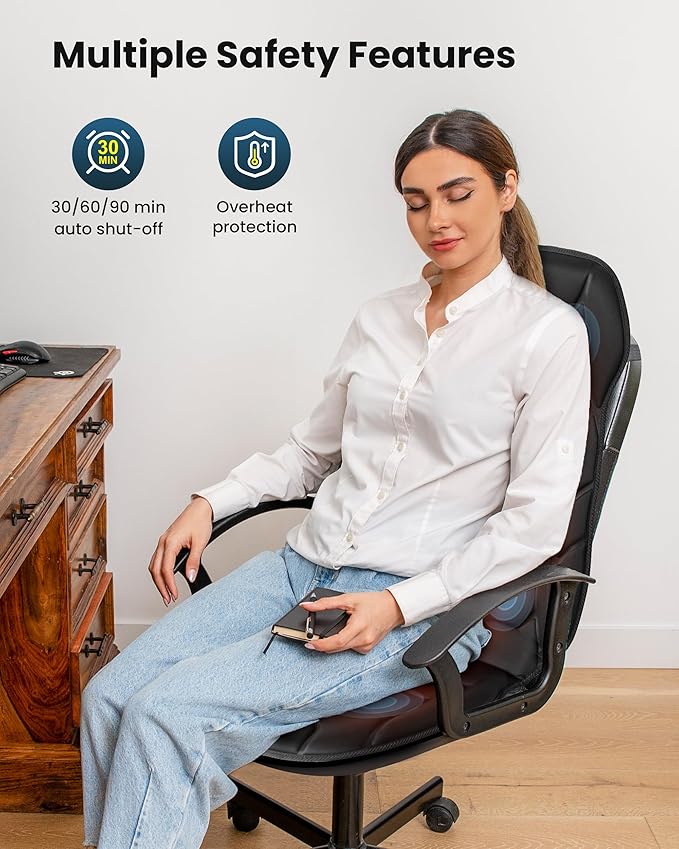 COMFIER Massage Chair Pad, Back Massager with Heat for Back Pain Relief, Chair Massage Mat with 5 Vibration Mode & 8 Massage Motors,Chair Massager for Office Home Recliner,Gifts for Mom Dad