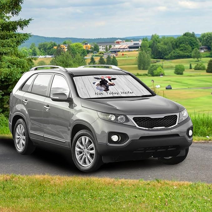CHILL·TEK Funny Animals Car Windshield Sun Shade Umbrella, Heifer Cow Car Foldable Umbrella Sunshade for Front Window UV Reflector Umbrella Sun Protection Auto Windshield Umbrella Sun Shades Cover