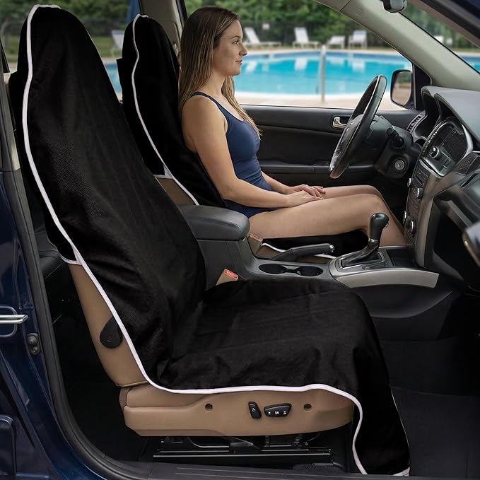 Dri Seats Waterproof Car Seat Cover – Premium Sweat Towel with Slip Resistant Backing for Front Seats in Cars, Trucks, SUVs – Universal Seat Covers & Liner, Easy Install (Black, Large)