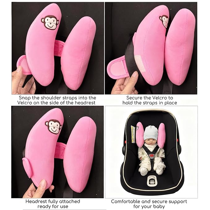 Baby Infants Adjustable Head Support Safety Pillow for Car Seat Baby Soft Neck Body Head Support, U-Shape Children Travel Pillow Cushion Stroller Neck Support for Toddlers,Pink