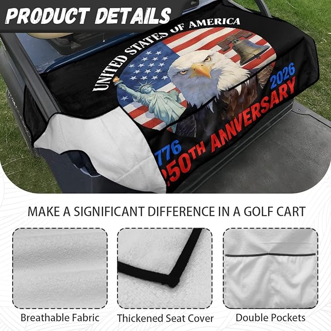 Biyejit Golf Cart Seat Covers with 4 Pockets Golf Cart Seat Towel Blanket Fits 2-Seat Golf Carts, Golf Cart Accessories