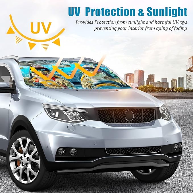 Sea Turtles Car Windshield Sun Shade Foldable Sunshade Front Window Cover Sun Visor Protector Accessories (59x27.5 inches)