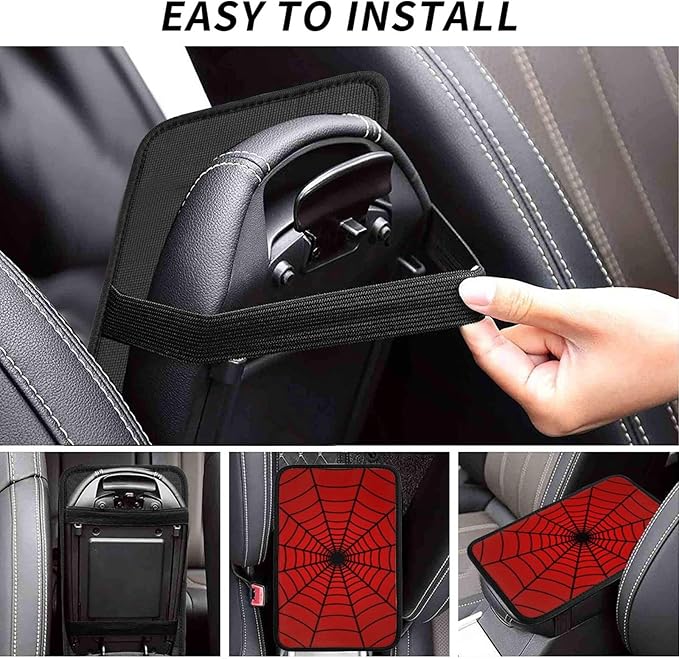 Red Spider Web Auto Center Console Cover Pad Car Armrest Seat Box Cover Cushion Universal for Most Vehicle SUV Truck Car Accessories Decor
