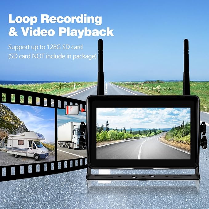 3-Camera Wireless RV Backup System, 7" 1080P Touch Screen with 1 Rear Camera for Furrion Pre-Wired Plug and 2 Side Cameras, IP69 Waterproof, IR Night Vision Camera for RV Trailer, WF703