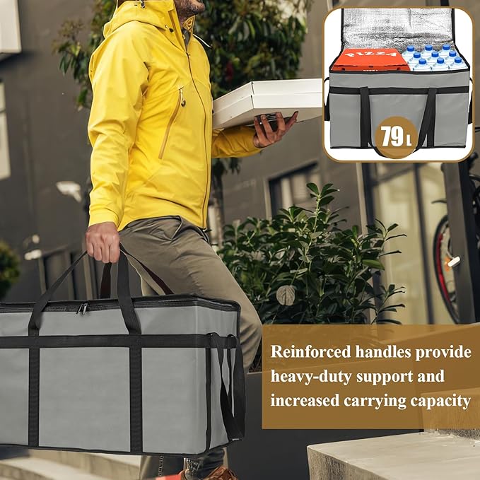 PEASUG Insulated Bags for Food Delivery, XXXL Pizza Delivery Bags, Large Capacity Cooler Bag Keep Food Warm for Grocery Shopping and Catering, Foldable, Heavy-Duty (Black)