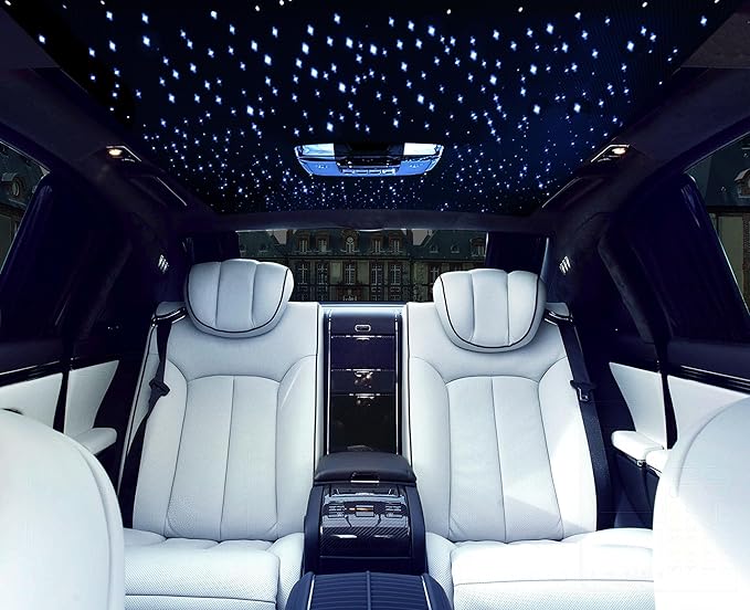 CHINLY 16W 300pcs 0.03in 9.8ft Car Use Bluetooth RGBW LED Fiber Optic APP&Remote Music Mode Starlight Headliner Light Kit+Adapter+Cigarette Lighter