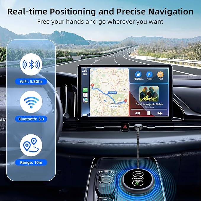 for Apple Wireless Carplay Adapter, Converts Wired to Wireless, Plug & Play, No Delay, Mini Carplay with USB & USB C, Compatible with iPhone 6 or above/iOS10+ & Cars from 2016 (Gray) (Carplay B)