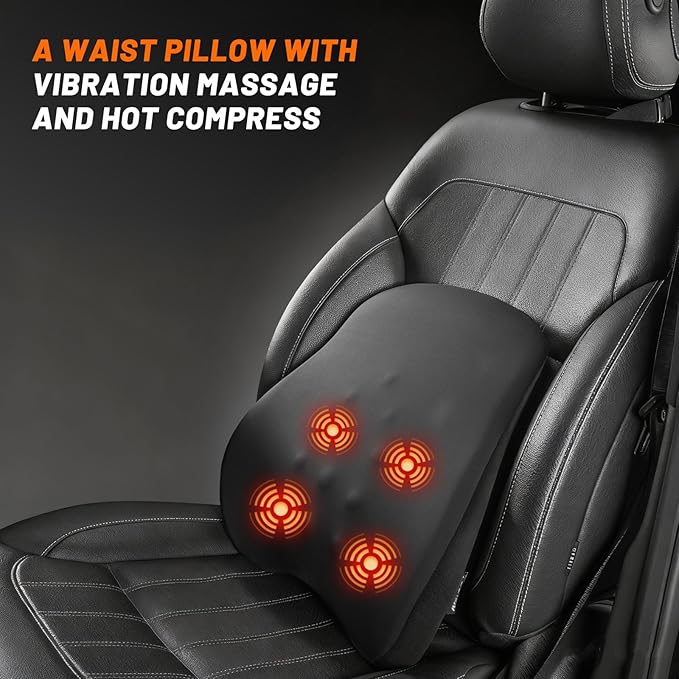 lumbar support pillow for office chair lumbar support pillow for car Heated vibrating pillow back support for office chair for recliner 3 Heating Levels & 4 Motors & 3 Intensities, Gifts,Black