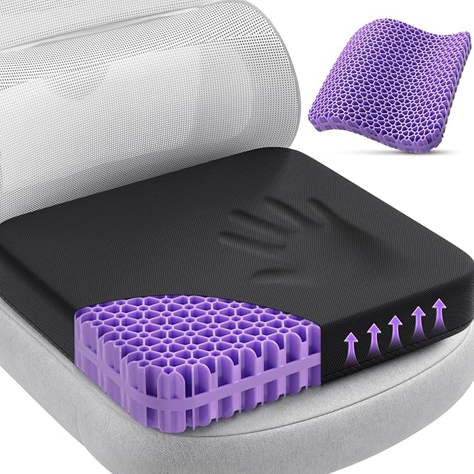 TushGuard Gel Seat Cushion for Long Sitting, Enlarged & Thickened Patent Design, Breathable Cooling for Office Chair, Soft Car Seat Cushion for Wheelchair (2.2" Thick, Black)