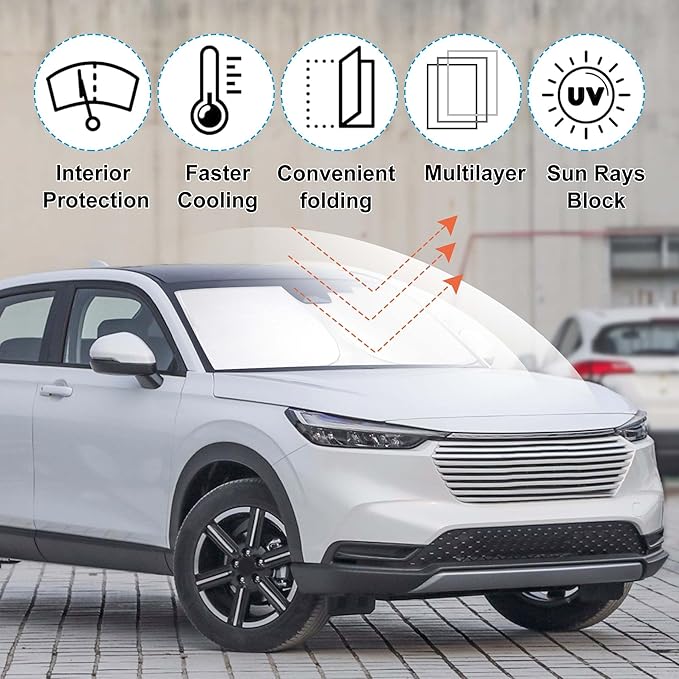 Windshield Sun Shade Custom Fit for 2023 2024 2025 2026 Honda HR-V HRV Accessories Foldable Sunshade Sun Blocker Protect Car from Sun Rays & Heat Damage Keep Car Cooler
