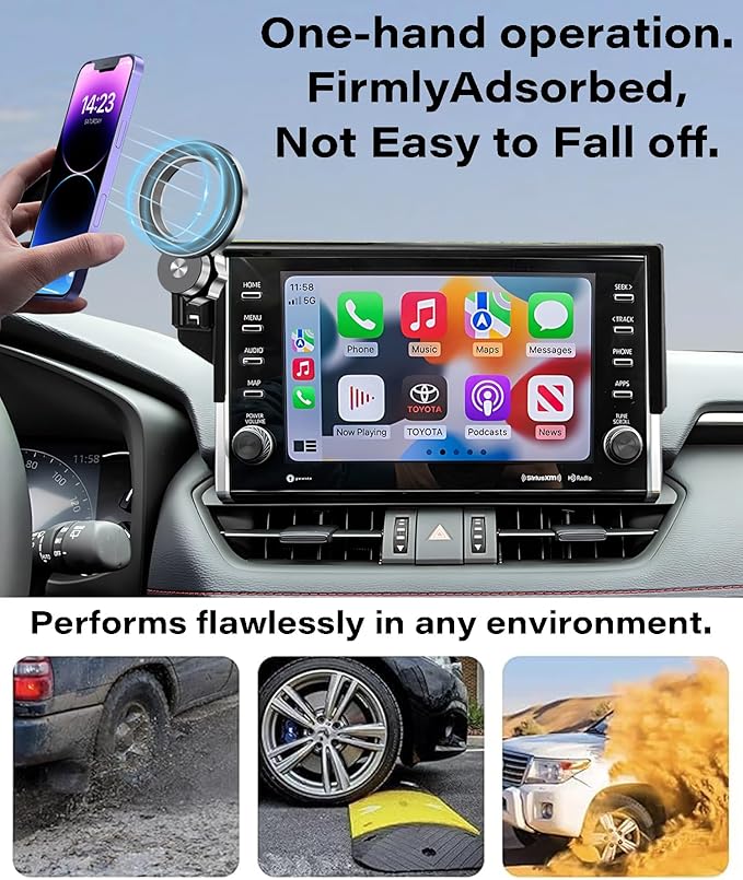 Car Phone Holder for Toyota RAV4 2022 Accessories Apply to 9 Inch Touch Screen Fixed Clip Magnetic Cell Phone Mount Hands-Free 360 Degree Rotation