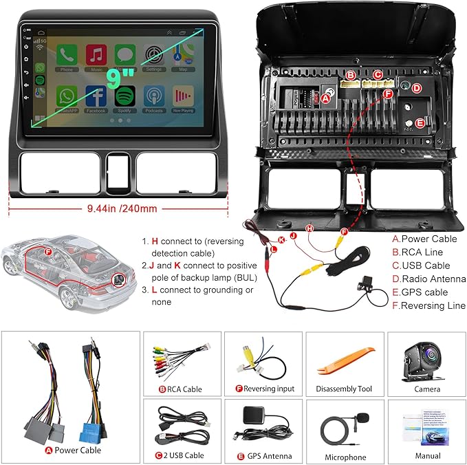 4G+64G Car Radio for Honda CRV 2002 2003 2004 2005 2006, Support Wireless Carplay&Android Auto, Bluetooth/Voice Control/GPS/WiFi/Back-up Camera/SWC/FM, 9 Inch IPS Touch Screen for Honda CRV