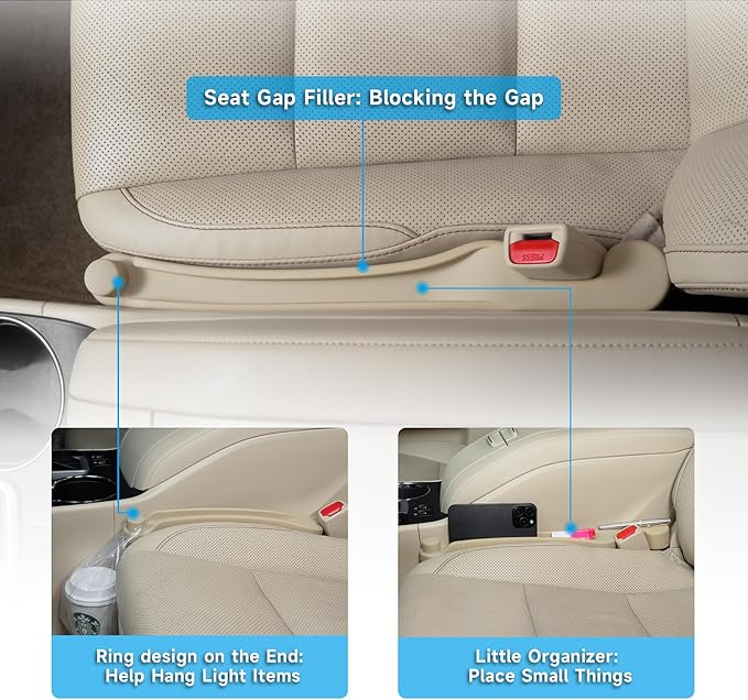 Givifive Car Seat Gap Filler Set of 2, Soft Foam Multifunctional Seat Side Gap Filler with Organizer & Hook Function, 3in1 Gap Stopper Universal Fit Car SUV Truck Fill The Gap Between Seat & Console