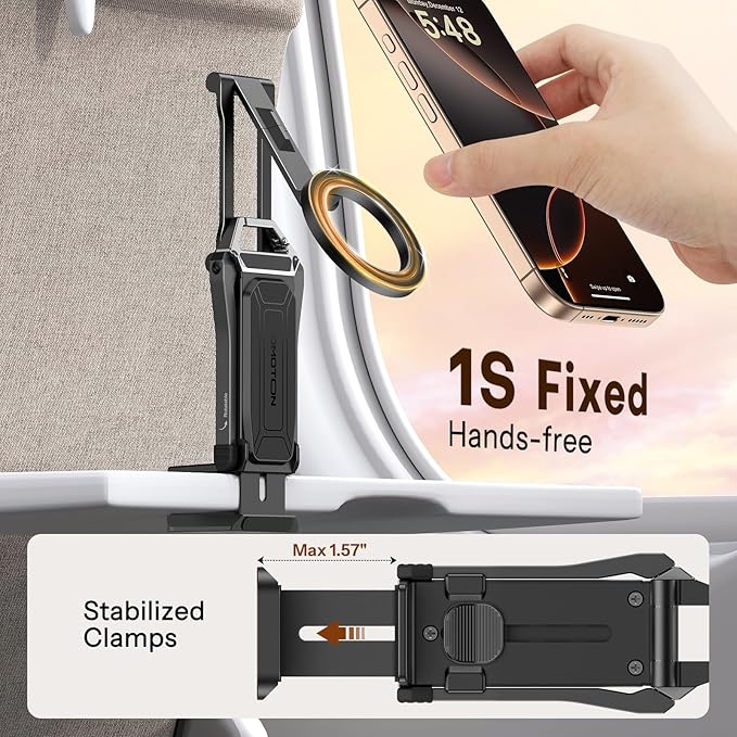 OMOTON TP02 360°Rotating for MagSafe Tripod, New Upgrade with 1/4" Screw Arca, Adjustable Magnetic Phone Tripod for iPhone 17/16/15 Pro Max Air, Foldable Selfie Stick Fits Vlog, Gym, Black Pro