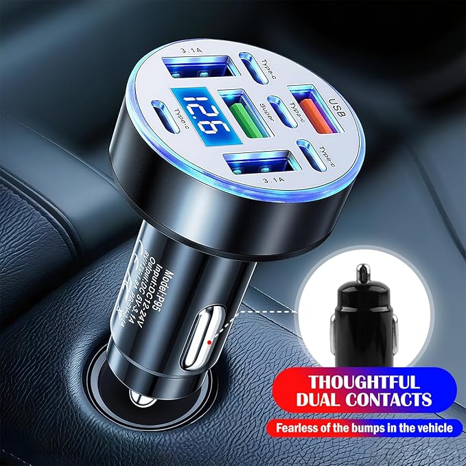 8 Port Car Charger Cigarette Lighter Adapter,Upgraded Car Charger Adapter with 25W USB Fast Charging & Voltage Monitoring,12/24V Cars Cigarette Lighter USB Chargers & Type-C Chargers