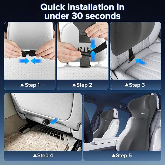 Lumbar Support Pillow for Car with Headrest, Memory Foam Cushion for Back & Neck Support, Muscle Fatigue Relief, Full-Length S-Curve Support for Long Drives, Fits Cars, SUVs, Trucks