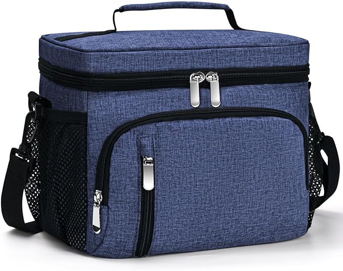 Insulated Lunch Bag for Men & Women, 9L Leakproof Lunch Box Soft Cooler Tote with 5 Pockets, 600D Oxford, EVA Lining, Adjustable Strap for Work, Picnic, Beach&Travel-Navy Blue