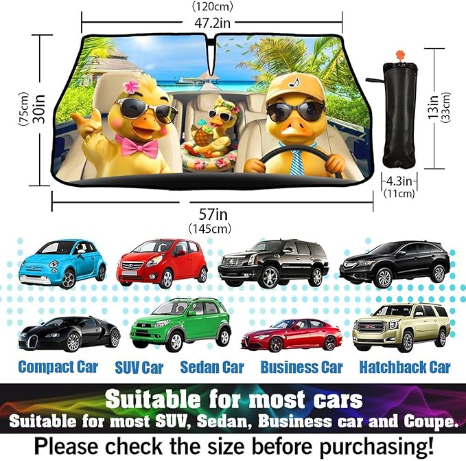 Socira Funny Duck Car Windshield Sunshade Umbrella Foldable Umbrella Sun Shade Windshield Cover Sunshade Duck Car Accessories Blocks Uv Rays Keeps Cool (57" X 30")