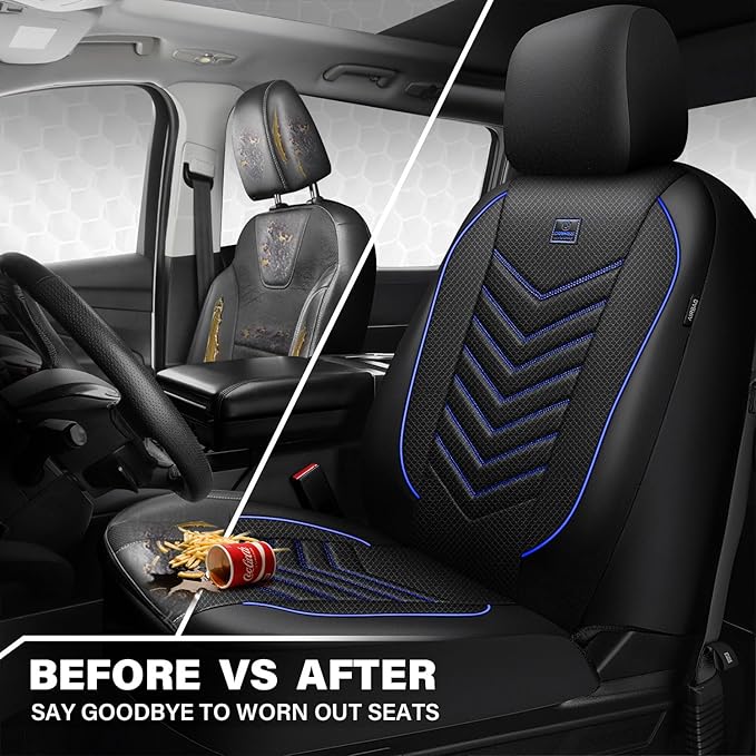 CAR PASS 3D Foam Mesh Leather Car Seat Covers Front Seats, Breathable Front Seat Cover for Cars, Comfortable Universal Fit for SUV Truck Sedan Automotive Anti-Slip Airbag Compatible, Black and Blue