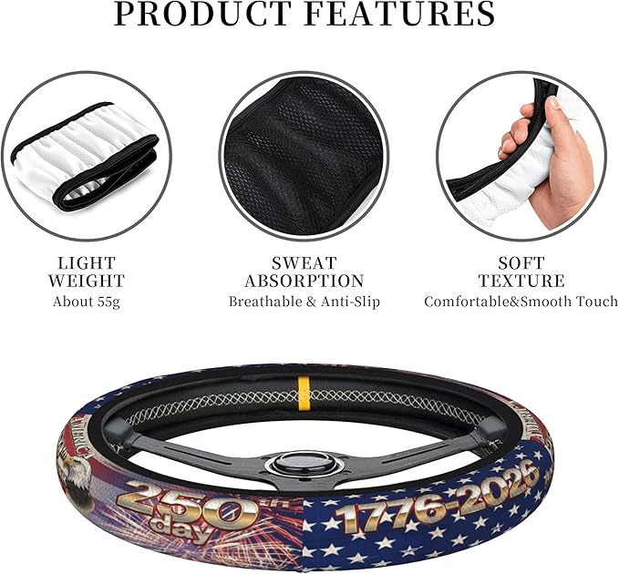 Anniversary American Flag Steering Wheel Cover Anniversary American USA Flag Steering Wheel Cover Car Men Breathable Universal for 14-15 Inch Anti-Slip 2 Pieces Car Coasters