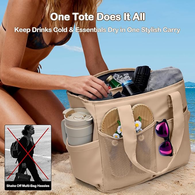 Odoland Soft Cooler Bag - Leakproof & Insulated, 2-in-1 Collapsible Design, Dry/Wet Separation, Large Soft Sided Cooler with Multi-Pocket Design for Beach, Picnic, Camping, Day Trip, Family Size