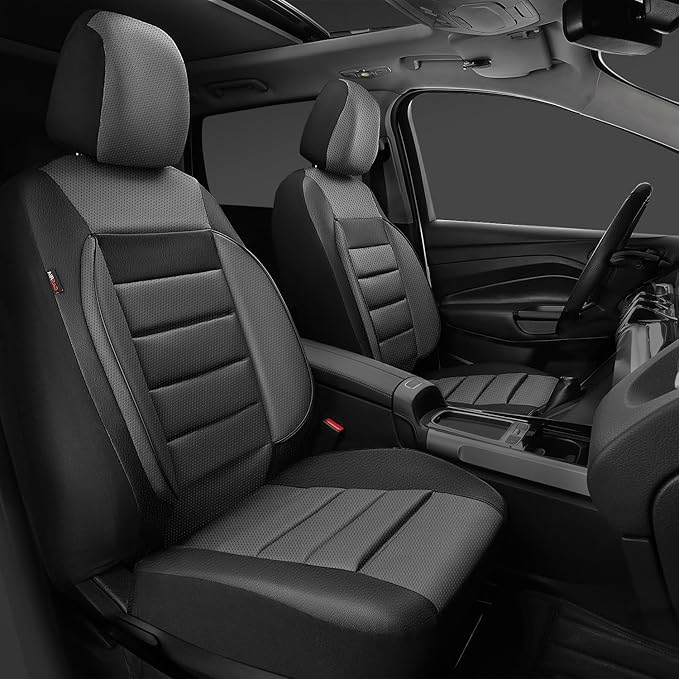 CAR PASS Leather Seat Covers Full Set Universal Water Resistant 3D Foam Back Support, Luxury Comfort Automotive 5 Seat Covers All Season Fit for SUV,Sedan,Van, Airbag Compatible Elegance(Gray Black)