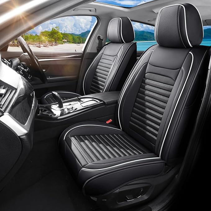 Car Seat Covers Full Set Fit for Toyota 4Runner 2001-2026, Premium Faux Leather Car Seat Protector, Breathable, Anti-Slip, Comfortable & Durable (Black&White,Full Set)