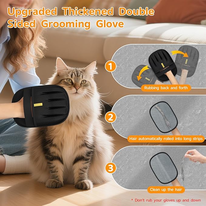 Pet Hair Removal, 2025 Newly Upgraded Five-Finger Electrostatic Pet Hair Removal Glove, Reusable Cat & Dog Hair Remover Tool for Clothing, Couch, Furniture, Carpet, Car Seat, Cat Grooming Glove -1 PCS