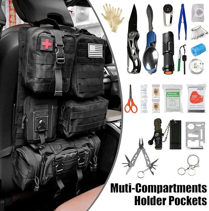 Universal Tactical Vehicle Back Seat Organizer with 5 Detachable Pouches Tactical Gear
