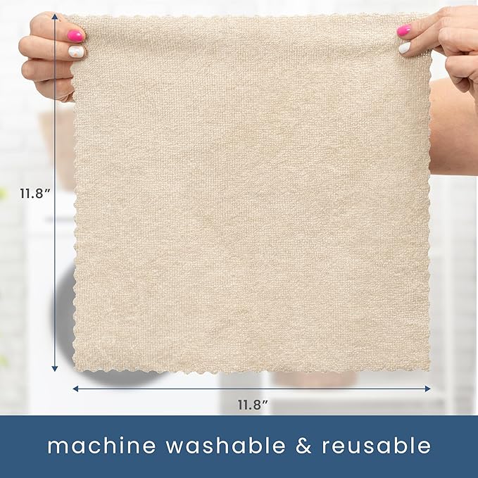 S&T INC. 50 Pack Microfiber Cleaning Cloth with Box, Bulk Towels for Home, Reusable Microfiber Towels for Cars, Cleaning Rags, Beige, 190gsm, 11.8 Inches x 11.8 Inches, 50 Count