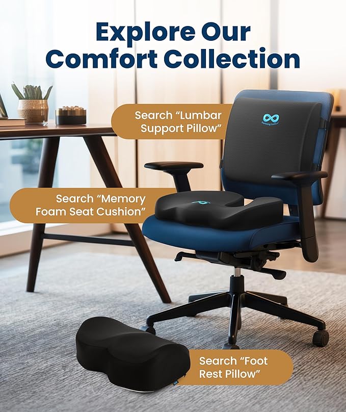 Everlasting Comfort Lumbar Support Pillow for Office Chair - Memory Foam Back Cushion for Car Seat - Promotes Better Posture, Back Pain Relief - Ideal Gaming and Desk Chairs Work and Home Essentials