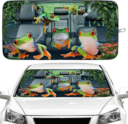 Frog Car Windshield Sun Shade Foldable Sunshade Front Window Cover Sun Visor Protector Accessories (59x27.5 inches)