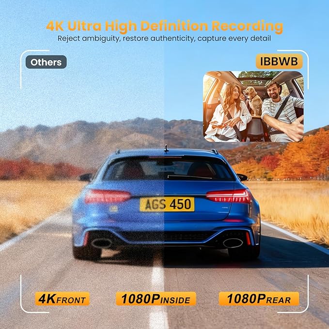 4K Dash Cam Front and Rear Inside, 3 Channel Dash Camera for Cars with 64GB Card, 5G WiFi, Infrared Night Vision, 24H Parking Mode, 360° Wide Angle Wireless Dashcam for Uber/Taxi