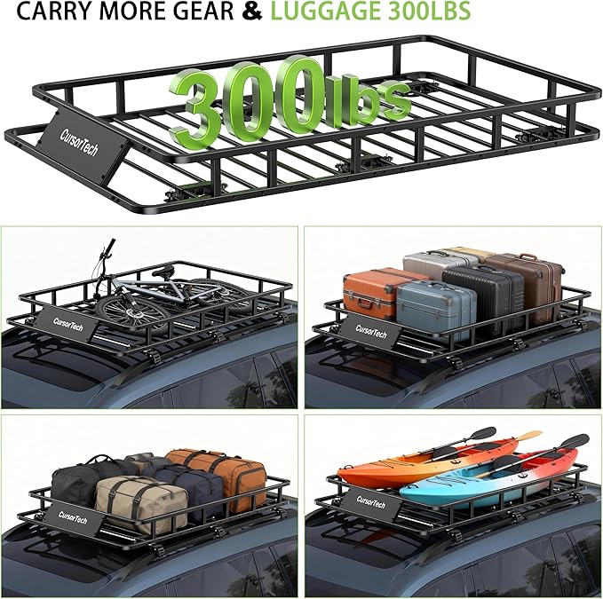 Roof Rack Basket 64" x 39" Heavy Duty Rooftop Cargo Carrier 300 lbs Capacity Steel Roof Racks Vehicle Cargo Baskets Luggage Holder Rack for SUV Truck Car Travel Camping Storage