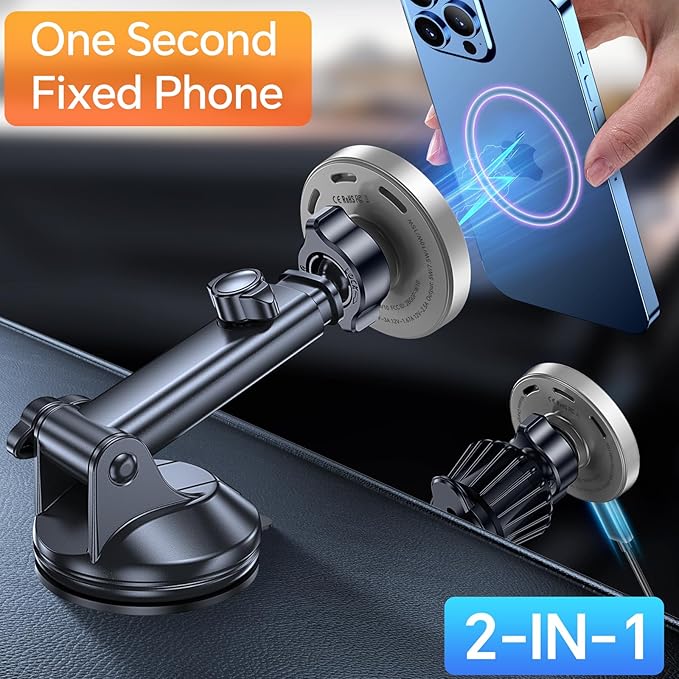 Coolpow for MagSafe Car Mount Charger【Ultra Magnet】 Magnetic Phone Holders for Your Car Charger【Windshield+Vent+Dash】 Magnetic Wireless Car Phone Holder Charger Car Mount for iPhone 17 (Gray)