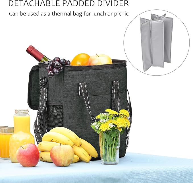Tirrinia 6 Bottle Wine Gift carrier - Insulated & Padded Wine Carrying Cooler Tote Bag with Handle and Adjustable Shoulder Strap for Travel or Picnic, IDEAL Wine Lover Gift, Black