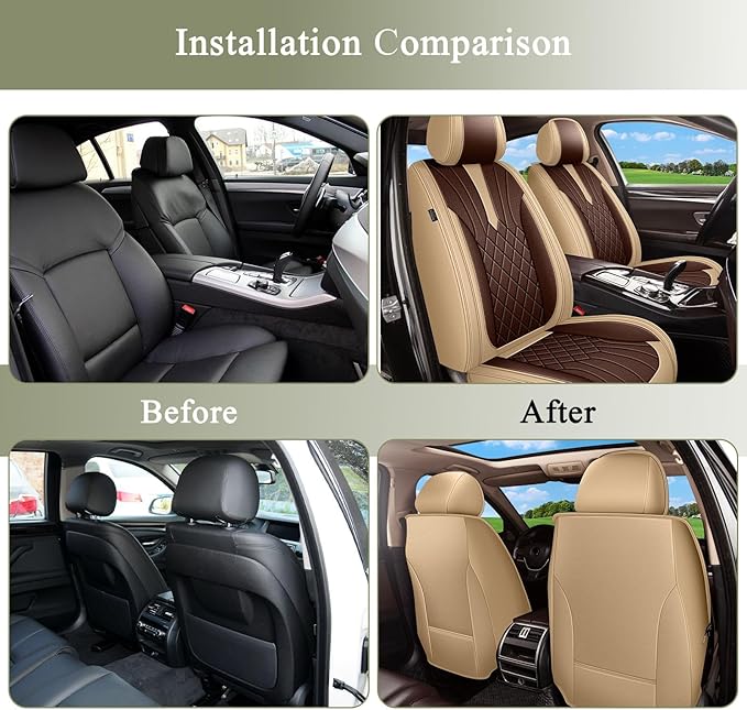 Breathable Car Seat Covers for Subaru Crosstrek 2016-2024 2025 2026, Front Seats, Perforated Leather, Seat Protector, Interior Trim for Subaru Crosstrek Accessories (Beige&Brown)
