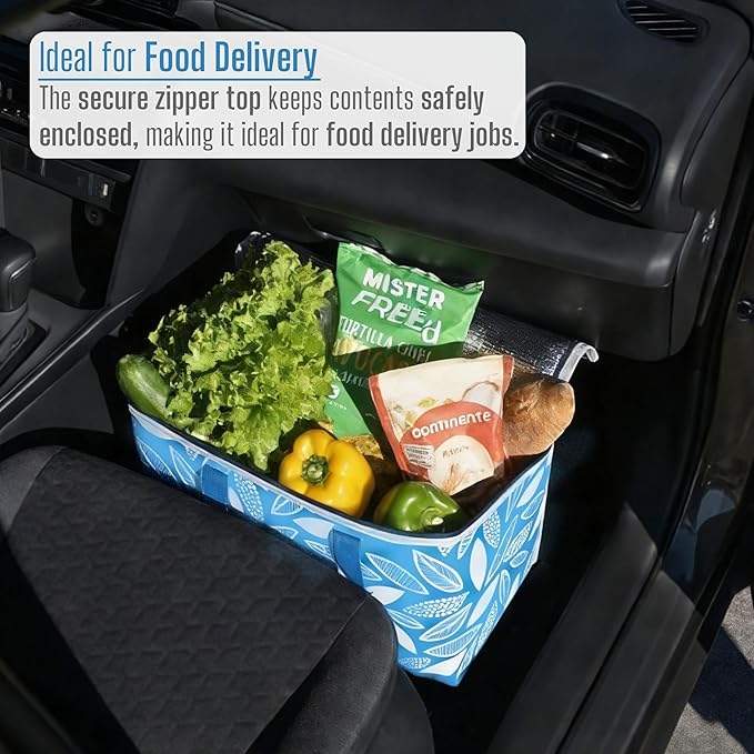 VENO 2 Pack Insulated Cooler Bag, Reusable Grocery Shopping Bag for Food Delivery, Heavy Duty, Large Size, Durable Handles, Double Zippers, Lid, Collapsible (Spring Breeze, 2 Pack)
