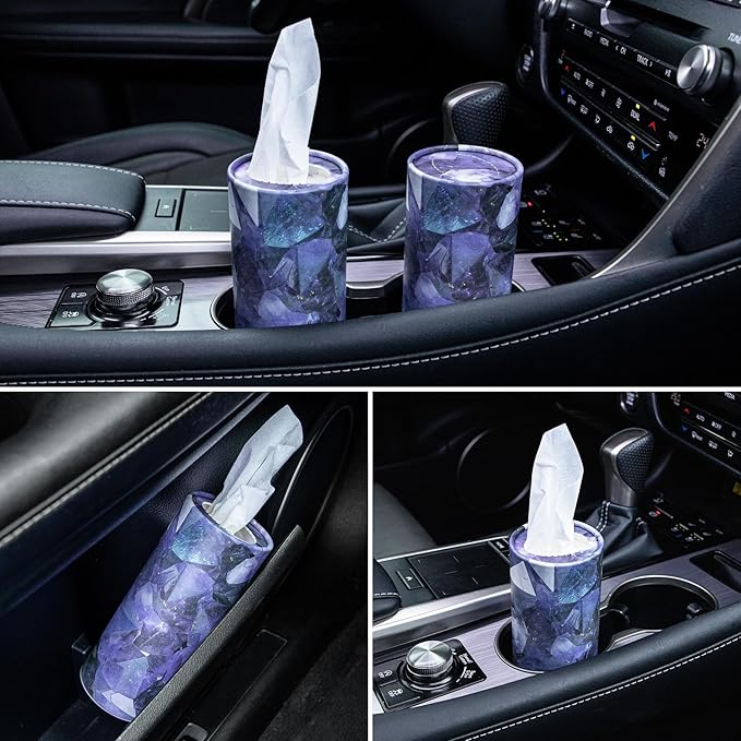 SINGARO Car Tissue Holder, 4 Pack Car Cup Holder Facial Tissues with Travel Tissue Bag, Quick and Convenient Flower Combination Box(4 Canisters/200 Tissues) Purple