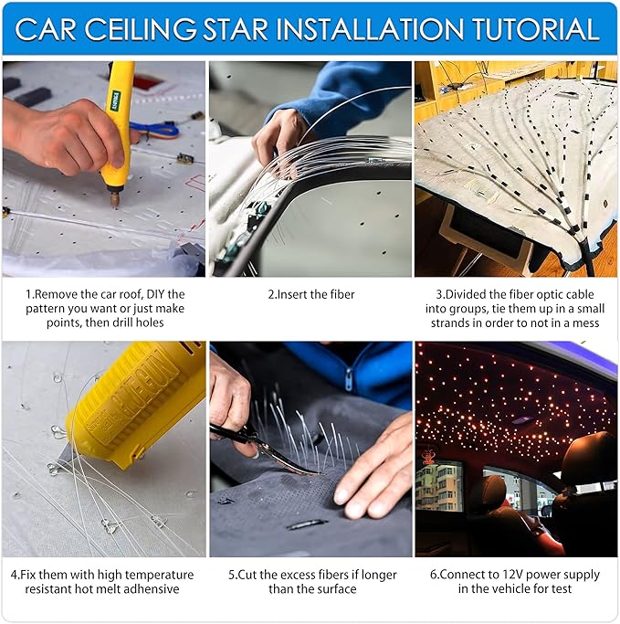 ATOKEE 16W Mixed 450pcs 9.8ft Starlight Headliner Kit, Sound Activated Fiber Optic Star Lights for Car Ceiling Decor, Controlled Via App & RF Remote