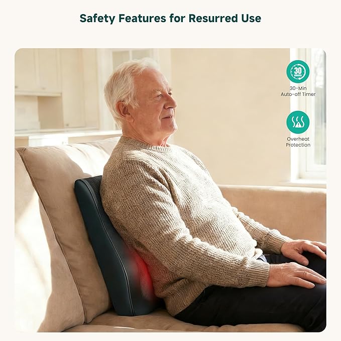 Snailax Back Massager with Heat – 3D Shiatsu Massage Pillow for Neck & Back, Fixed Kneading Nodes, Chair & Sofa Use, Gift for Mom, Dad, Women & Men