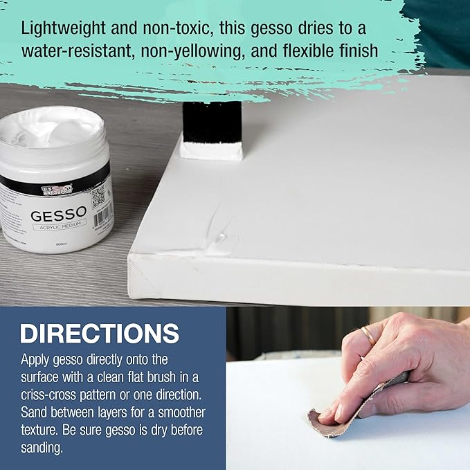U.S. Art Supply White Gesso Primer - 16.9oz (500ml) for Oil & Acrylic Paint - Superior Coverage, Canvas Prep, Mixable White Gesso Paint Artists