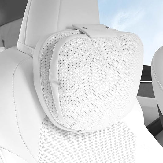 Car Headrest Pillow for Driving, Dual-Sided Leather Design Neck Pillow, Breathable Softness Neck Support, Universal Fit Head Rest Travel Pillow, White, 1 Pack