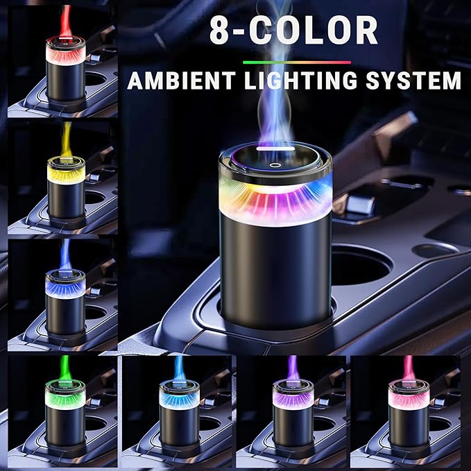 Upgraded Smart Car Air Freshener, Car & Home Diffuser, 8 Colorful Car Air Freshener Diffuser, Ambient Light,Long Lasting,Automatic Intensity,Lasts 6 Months,Fragrance Scents,Snow Fuji,Real Me Refill X2