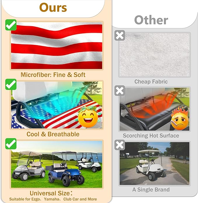 YOKYHOM American Flag Golf Cart Seat Covers for 2/4-Seater, Patriotic USA Seat Towel Blanket Keeps Seats Cool & Clean for Summer, Microfiber Fits EZGO, Club Car, Yamaha, 51"x31"