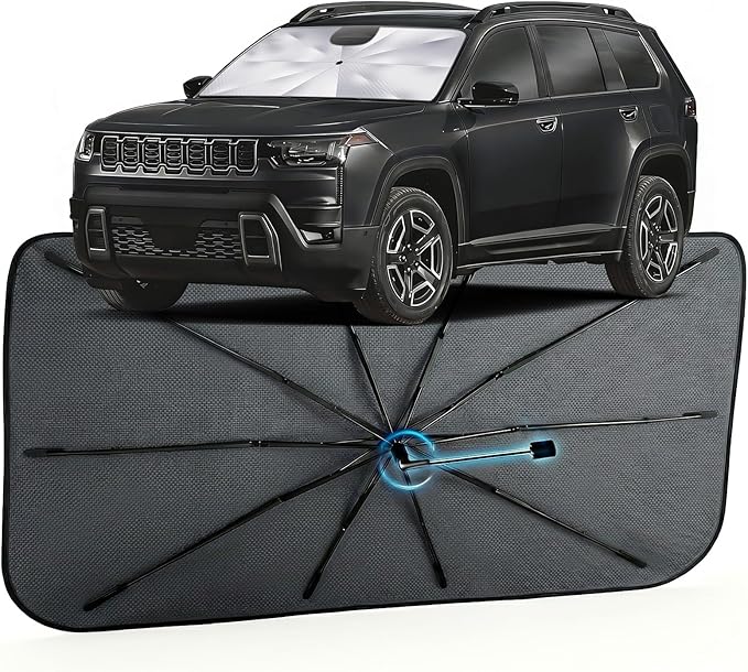 Car Windshield Sun Shade for Jeep Cherokee 2014-2026 –[Reflective Coated Fabric] Sunshade Umbrella for Front Window, Car Shades Sun Visor Keep Car Cool and Protects Interior, 1:1 Exact Fit