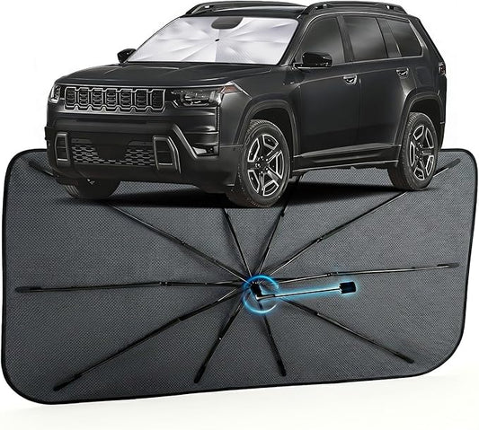 Car Windshield Sun Shade for Jeep Cherokee 2014-2026 –[Reflective Coated Fabric] Sunshade Umbrella for Front Window, Car Shades Sun Visor Keep Car Cool and Protects Interior, 1:1 Exact Fit