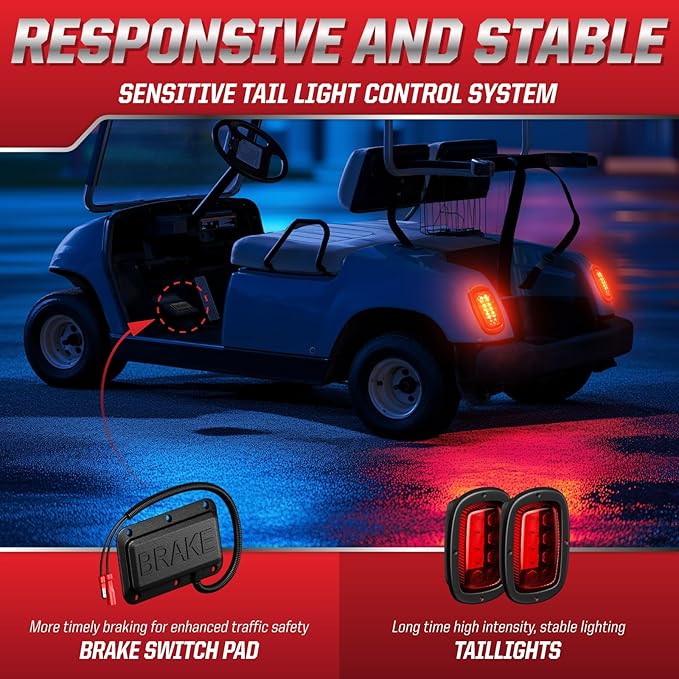Deluxe Club Car DS 12V LED Headlight Tail Light Kit, Club Car Headlight Taillight Kit for 1993-UP DS Gas&Electric, Golf Cart Street Legal light Kit with Turn Signal Kit Horn Brake Pad Wire Harness