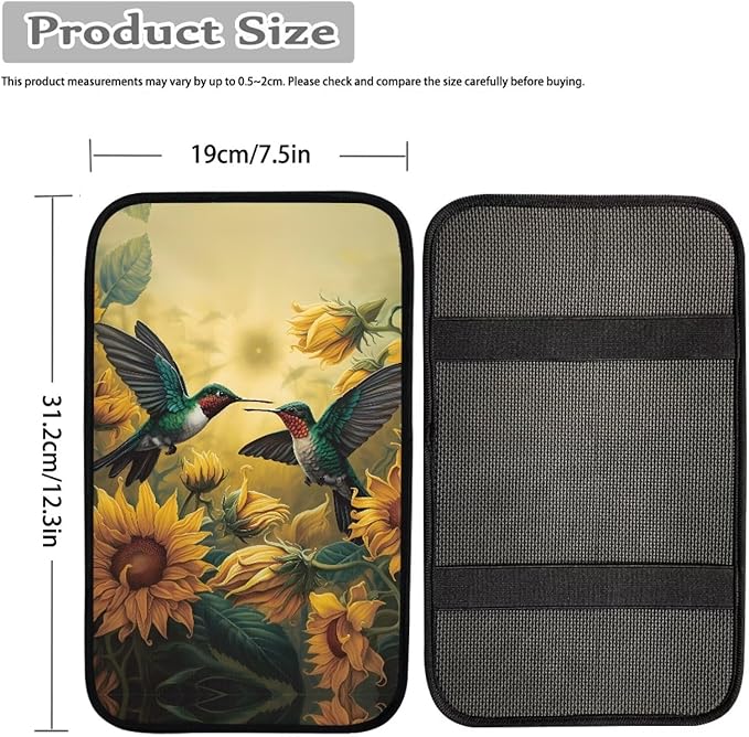 Floral Hummingbird Car Center Console Armrest Cover for SUV Vehicles Soft Comfortable Armrest Box Cover Center Console Pad Universal Fit Aiuomotive Accessories
